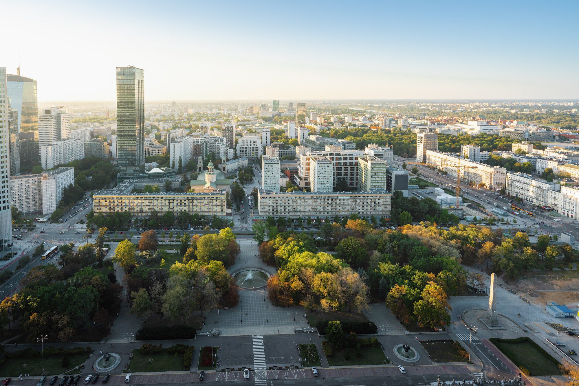 Aerial view of Warsaw city and Swietokrzyski Park - Warsaw, Poland